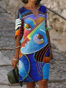 Printed Sleeved V-Neck Dress