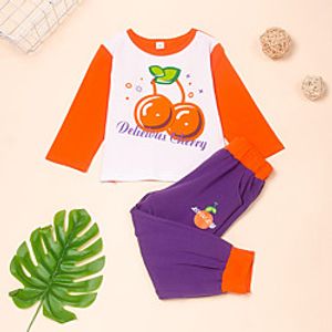 Toddler Girls' Clothing Set Long Sleeve Orange Fruit Print Active Regular 3-12 Years miniinthebox