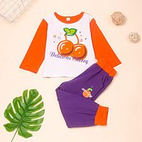 Toddler Girls' Clothing Set Long Sleeve Orange Fruit Print Active Regular 3-12 Years miniinthebox - thumbnail