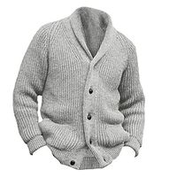 Men's Cardigan Sweater Chunky Cardigan Cropped Sweater Cable Knit Regular Button Up Plain Lapel Vintage Warm Ups Casual Daily Wear Clothing Apparel Raglan Sleeves Fall Winter Black Green M L XL miniinthebox - thumbnail