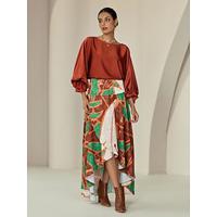 Satin Brown Juliet Puff Sleeve Irregular Hem Bohemia Two Piece Set - thumbnail