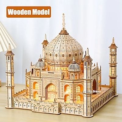 3D Wooden Puzzle House Royal Castle Taj Mahal With Light Assembly Toy For Kids Adult DIY Model Kits Desk Decoration for Gifts Lightinthebox