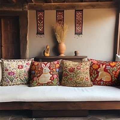 Rabbit Floral Double Side Pillow Cover 1PC Decorative Toss Pillows Throw Pillow Covers Soft Pillowcase for Bedroom Livingroom Sofa Couch Chair Bench Lightinthebox