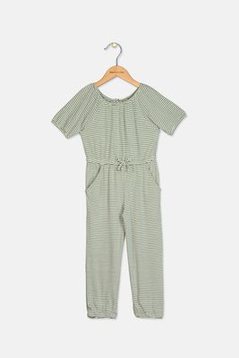 Toddler Girls Stripe Rompers  Olive/White