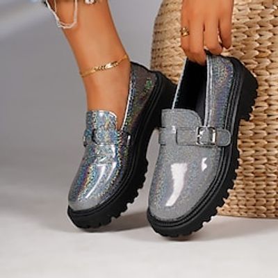 Women's Sneakers Loafers Comfort Shoes Daily Block Heel Round Toe Casual Faux Leather Loafer Pink Gray Lightinthebox