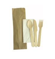 Hotpack | Wooden Cutlery Pack - Spoon, Fork, Knife, Napkin | 250 Pieces