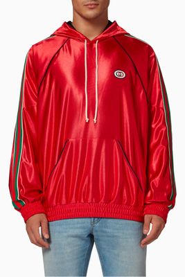 Hooded Sweatshirt with Web in Shiny Jersey Hooded Sweatshirt with Web in Shiny Jersey