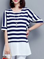 Casual Striped Patchwork Fake Two-Piece Blouse