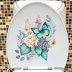 Funny Flower Butterfly Toilet Lid Decal - Waterproof Self-Adhesive Bathroom Decor Sticker Room Decor, Home Decor miniinthebox