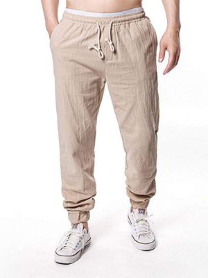 Men Summer Breathable Cotton Linen Casual Pocket Drawstring Pants Men Summer Breathable Cotton Linen Casual Pocket Drawstring Pants