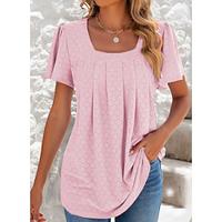 Women's Shirt Pink Short Sleeve Square Neck Summer Lightinthebox