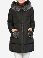 Women Thicken Faux Fur Collar Hooded Coats