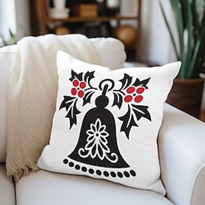 Christmas Scandinavian Folk Art Bell Double Side Pillow Cover 1PC Xmas Soft Decorative Square Pillowcase for Bedroom Livingroom Sofa Couch Chair Lightinthebox