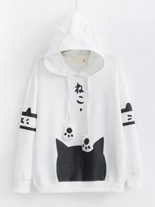 Cat Print Hooded Women Hoodies