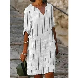 Women's Casual Dress Shift Dress Summer Dress Stripe Print Split Neck Midi Dress Active Fashion Outdoor Daily Half Sleeve Regular Fit White Blue Green Summer Spring S M L XL XXL Lightinthebox