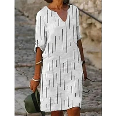 Women's Casual Dress Shift Dress Summer Dress Stripe Print Split Neck Midi Dress Active Fashion Outdoor Daily Half Sleeve Regular Fit White Blue Green Summer Spring S M L XL XXL Lightinthebox Women's Casual Dress Shift Dress Summer Dress Stripe Print Split Neck Midi Dress Active Fashion Outdoor Daily Half Sleeve Regular Fit White Blue Green Summer Spring S M L XL XXL Lightinthebox