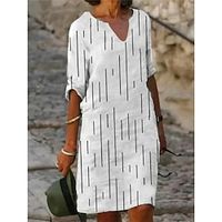 Women's Casual Dress Shift Dress Summer Dress Stripe Print Split Neck Midi Dress Active Fashion Outdoor Daily Half Sleeve Regular Fit White Blue Green Summer Spring S M L XL XXL Lightinthebox - thumbnail