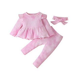 3 Pieces Baby Girls' Fashion Casual  Daily Print Ruffle Print Long Sleeve Regular Clothing Set Purple Blushing Pink Green Lightinthebox