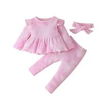 3 Pieces Baby Girls' Fashion Casual  Daily Print Ruffle Print Long Sleeve Regular Clothing Set Purple Blushing Pink Green Lightinthebox - thumbnail