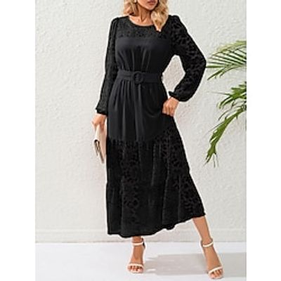 Women's Black Dress Prom Dress Party Dress Long Dress Maxi Dress Black Pink Red Long Sleeve Pure Color Lace Spring Fall Winter Crew Neck Fashion Winter Dress Wedding Guest Evening Party 2023 S M L XL Lightinthebox