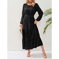 Women's Black Dress Prom Dress Party Dress Long Dress Maxi Dress Black Pink Red Long Sleeve Pure Color Lace Spring Fall Winter Crew Neck Fashion Winter Dress Wedding Guest Evening Party 2023 S M L XL Lightinthebox - thumbnail