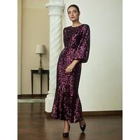 Sequin Burgundy Juliet Sleeve Maxi Dress - thumbnail