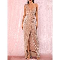 Mermaid  Trumpet Prom Dresses Sparkle  Shine Dress Prom Asymmetrical Sleeveless V Neck Sequined with Sequin Slit 2022  Formal Evening Lightinthebox - thumbnail