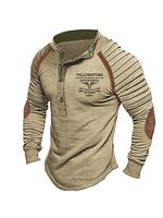 Men's Vintage Western Yellowstone Henley Stand Collar T-Shirt