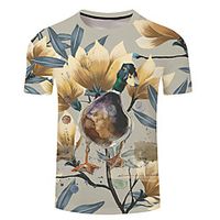 Men's Unisex Tee T shirt 3D Print Plants Graphic Prints Animal Plus Size 3D Print Short Sleeve Casual Tops Basic Designer Big and Tall Light Yellow Blue Purple Lightinthebox - thumbnail