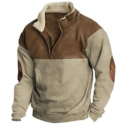 Men's Sweatshirt Quarter Zip Sweatshirt Brown Half Zip Plain Patchwork Color Block Sports  Outdoor Daily Holiday Streetwear Basic Casual Fall  Winter Clothing Apparel Hoodies Sweatshirts  miniinthebox