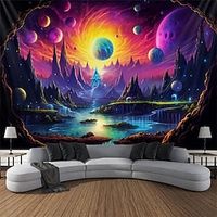 Blacklight Tapestry UV Reactive Glow in the Dark Misty Mountian Moon Nature Landscape Hanging Tapestry Wall Art Mural for Living Room Bedroom miniinthebox