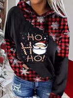 Women's Plaid Patchwork Christmas Print Casual Hooded Sweatshirt