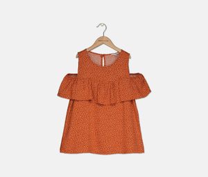 Kids Girl Meeka Cold Shoulder Ruffle Tops  Burnt Orange