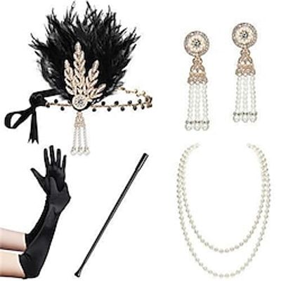 1920s Flapper Accessories Gatsby Costume Accessories Set for Women 20s Headpiece Pearl Necklace Gloves Holder Lightinthebox