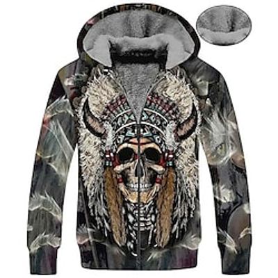 Men's Fleece Jacket Full Zip Hoodie Fleece Hoodie Sherpa Jacket Blue Rainbow Brown Gray Hooded Skull Wolf Graphic Prints Zipper Print Casual Daily Sports 3D Print Fleece Basic Boho Designer Fall Lightinthebox