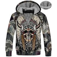 Men's Fleece Jacket Full Zip Hoodie Fleece Hoodie Sherpa Jacket Blue Rainbow Brown Gray Hooded Skull Wolf Graphic Prints Zipper Print Casual Daily Sports 3D Print Fleece Basic Boho Designer Fall Lightinthebox - thumbnail