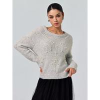 Pearl Beaded Crew Neck Pullover Sweater - thumbnail