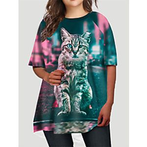 Women's Plus Size Dress T Shirt Dress Tee Dress Short Mini Dress Half Sleeve Cat Graphic Animal Print Basic Fall Spring Summer Blue XL XXL 3XL 4XL 5XL Lightinthebox