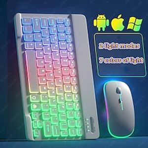 Keyboard For Tablet Android iOS Windows Wireless Mouse Keyboard Bluetooth-compatible Rainbow Backlit Keyboard For iPad Phone Lightinthebox