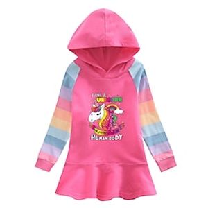 Kids Girls' Dress Cartoon Unicorn A Line Dress Dress School Crew Neck Long Sleeve Active Dress 7-13 Years Winter Blue Purple Pink Lightinthebox