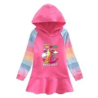 Kids Girls' Dress Cartoon Unicorn A Line Dress Dress School Crew Neck Long Sleeve Active Dress 7-13 Years Winter Blue Purple Pink Lightinthebox - thumbnail