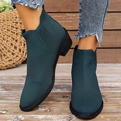 Women's Boots Plus Size Daily Booties Ankle Boots Block Heel Chunky Heel Pointed Toe Casual Comfort Tissage Volant Loafer Black Green Khaki miniinthebox