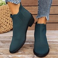 Women's Boots Plus Size Daily Booties Ankle Boots Block Heel Chunky Heel Pointed Toe Casual Comfort Tissage Volant Loafer Black Green Khaki miniinthebox - thumbnail