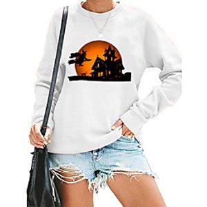 Women's Sweatshirt Halloween Print Crew Neck Halloween Casual Hot Stamping Streetwear Halloween Hoodies Sweatshirts  Blushing Pink Gray White miniinthebox