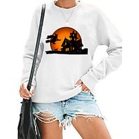 Women's Sweatshirt Halloween Print Crew Neck Halloween Casual Hot Stamping Streetwear Halloween Hoodies Sweatshirts  Blushing Pink Gray White miniinthebox - thumbnail
