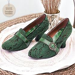 Women's Heels Wedding Shoes Dress Shoes Party Lace Kitten Heel Fantasy Heel Round Toe Elegant Punk Lace Cowhide Loafer Green Lightinthebox