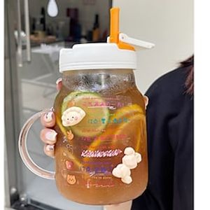 Small Orange Glass Water Cup For Girls Large Capacity With Tea Strainer Ins High-temperature Resistant Office With Straw Coffee Tea Cup miniinthebox