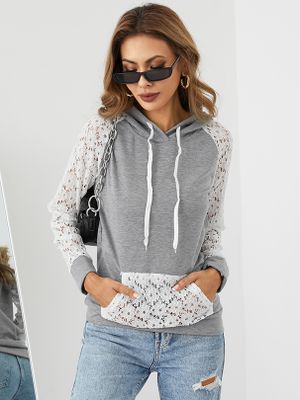 Patchwork Hollow Design Side Pockets Long Sleeves Hoodie Patchwork Hollow Design Side Pockets Long Sleeves Hoodie