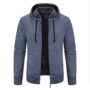 Men's Sweater Cardigan Sweater Ribbed Knit Regular Knitted Plain Hooded Warm Ups Modern Contemporary Daily Wear Going out Clothing Apparel Winter Blue S M L Lightinthebox