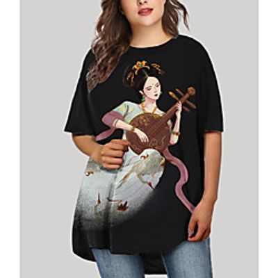 Women's Plus Size Dress T Shirt Dress Tee Dress Short Mini Dress Half Sleeve Graphic Portrait Print Basic Fall Spring Summer Black XL XXL 3XL 4XL 5XL Lightinthebox